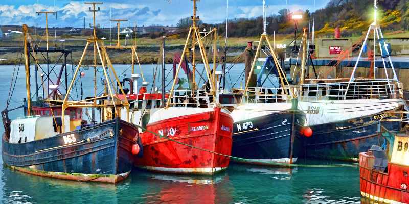 Fishing boats crowded in one spot